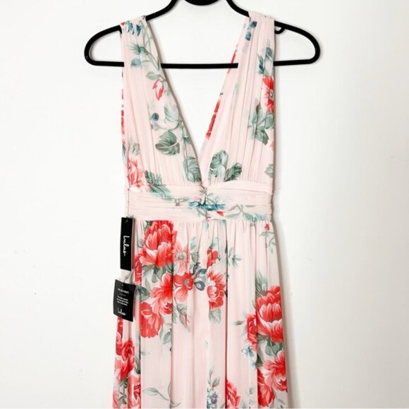 LULUS Garden Meandering Blush Floral Print Maxi Dress Side slit Chiffon Size XS - Picture 12 of 16